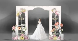 法式纸花拱门门口图片