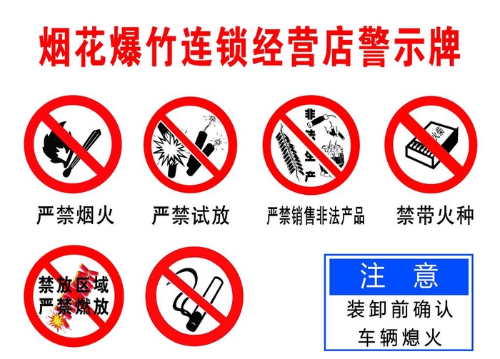 烟花爆竹连锁经营店警示牌图片(3402x2551)psd模版下载