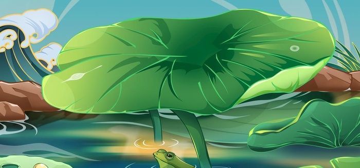 荷花夏天国潮海报插画背景图片