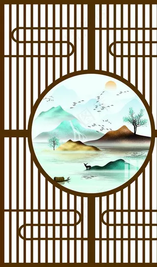 圆形中式屏风图片