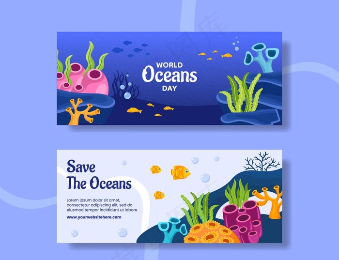 世界海洋日横幅图片ai矢量模版下载