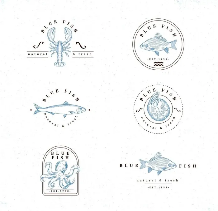 海鲜徽章,复古海鲜徽章,龙虾图标,ai矢量模版下载