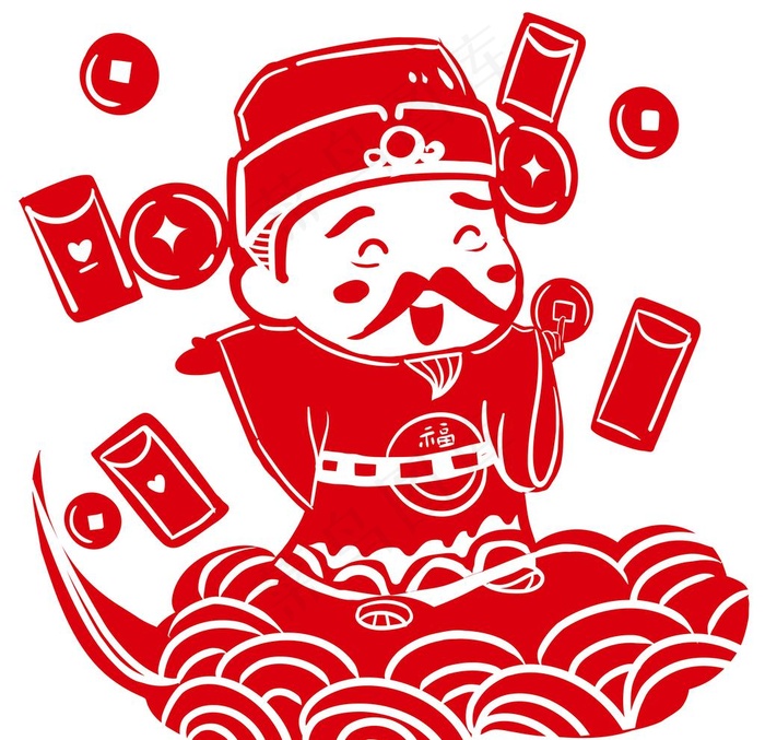 矢量剪纸财神素材图片ai矢量模版下载