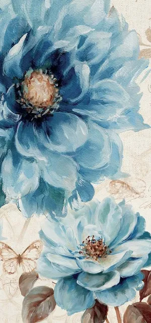 蓝色花束花卉油画玄关图图片