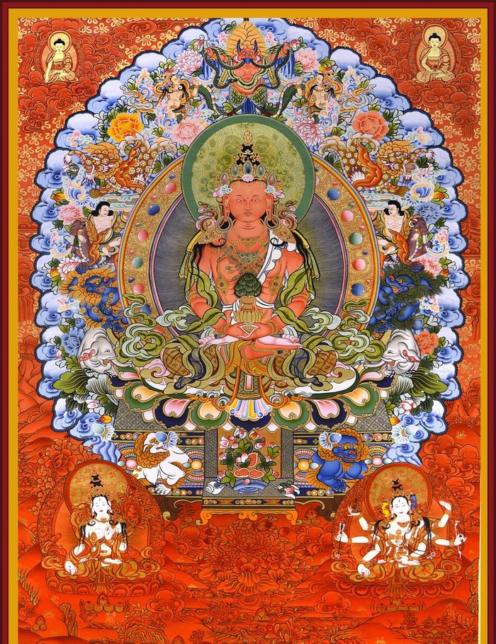 唐卡,长寿佛,长寿三尊,尊胜佛母,白