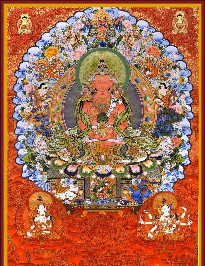唐卡,长寿佛,长寿三尊,尊胜佛母,白