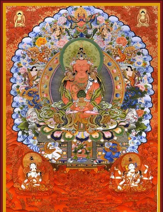 唐卡,长寿佛,长寿三尊,尊胜佛母,白