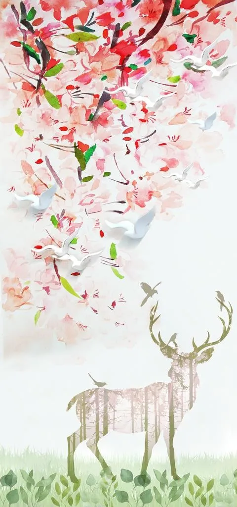 北欧玄关装饰画 发财鹿图片(2953x5906)