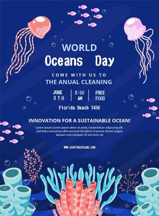 蓝色海洋风卡通海底世界生日插画图片