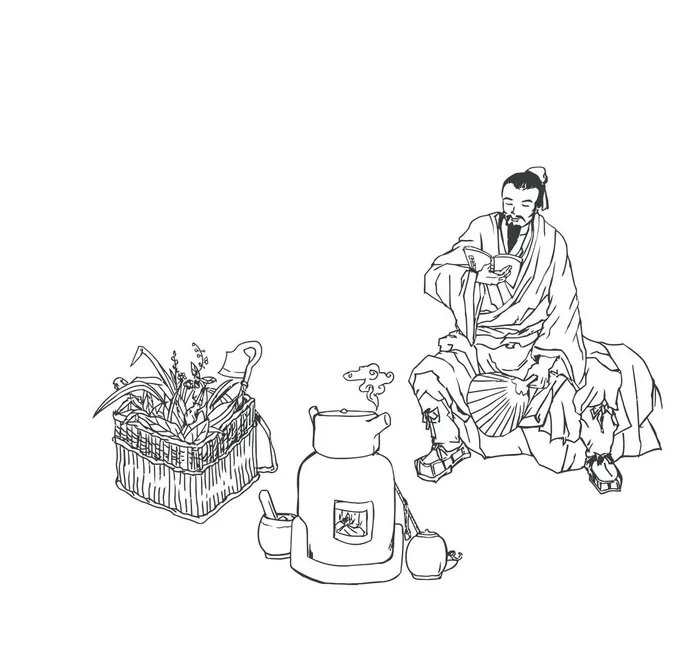 矢量线条古人中医采药熬制图片ai矢量模版下载