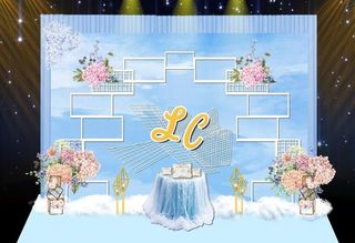 天蓝色婚礼留影区设计效果图图片