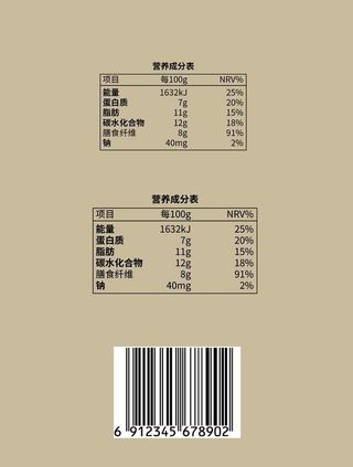 营养成分表包装条形码图片