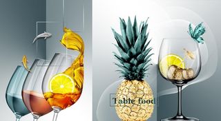 酒杯菠萝时尚艺术装饰画挂画图片