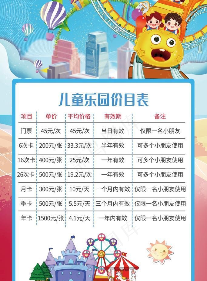 儿童乐园价目表图片