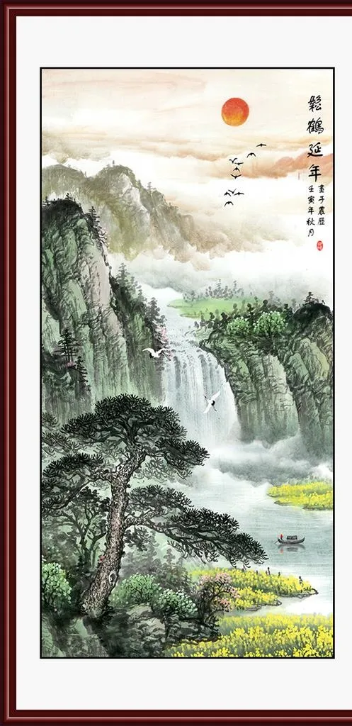 迎客松山水画图片(4724x9449)psd模版下载