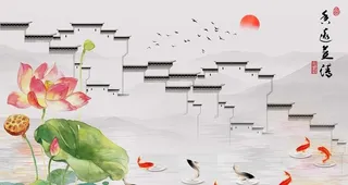 中式水墨荷花背景图片