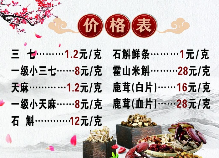 中药价格表图片(2262x1701)psd模版下载