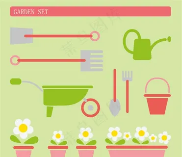卡通园艺工具设计矢量素材图片