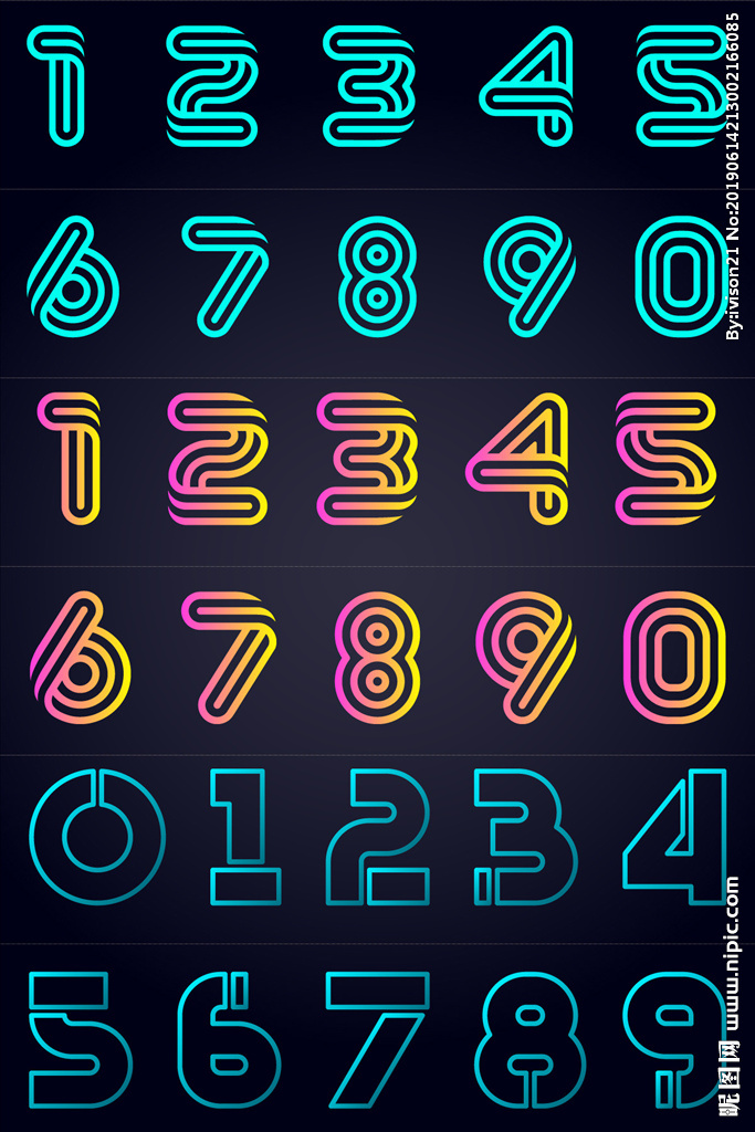 线条数字图片ai矢量模版下载