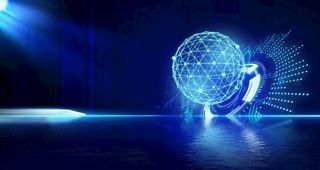 蓝色星球科技光芒展板背景图片