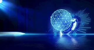 蓝色星球科技光芒展板背景图片