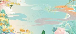 国潮插画山水图片