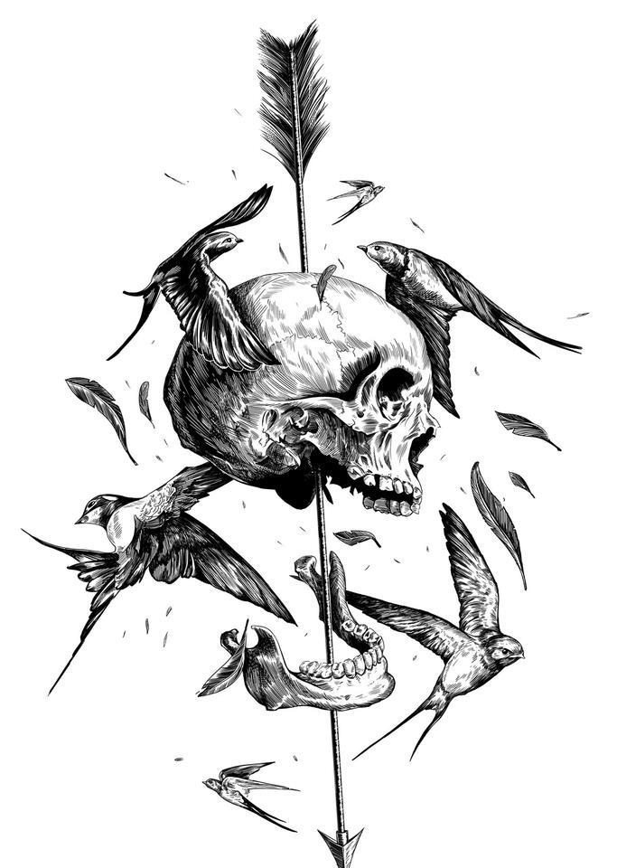 骷髅创意黑白插画图片ai矢量模版下载