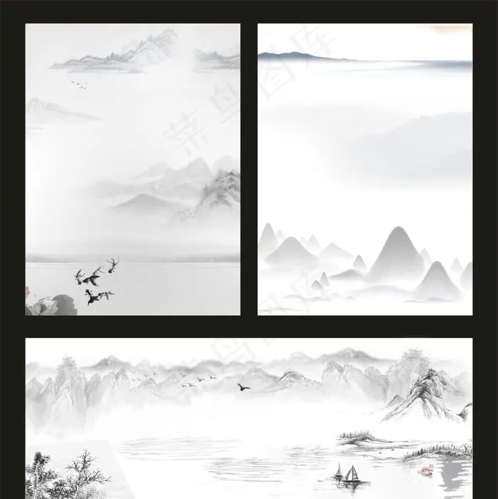 水墨画山水画图片cdr矢量模版下载
