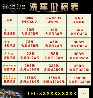 洗车价格表图片