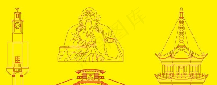 泉州景点地标线稿图片ai矢量模版下载