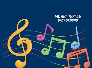 彩色五线谱上的表情音符矢量素材图片
