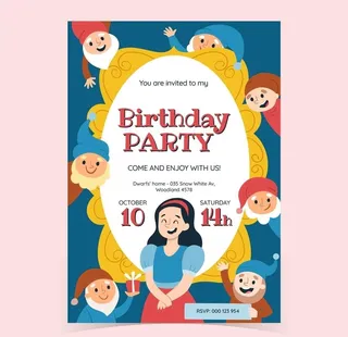 卡通白雪公主七个小矮人生日海报图片