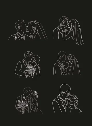 婚礼线条矢量图图片