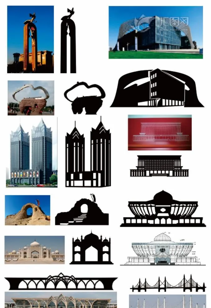 宁夏银川著名建筑剪影图片cdr矢量模版下载