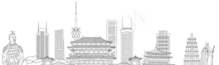 西安地标建筑线稿图片