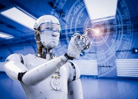 白色机器人AI触屏科技智能背景图片