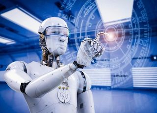 白色机器人AI触屏科技智能背景图片