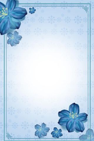 蓝色花卉复古边框空白海报模板图片