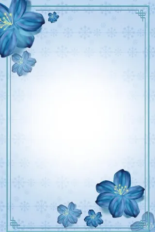 蓝色花卉复古边框空白海报模板图片
