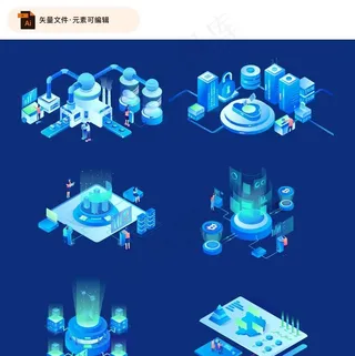 数字科技场景矢量插图图片