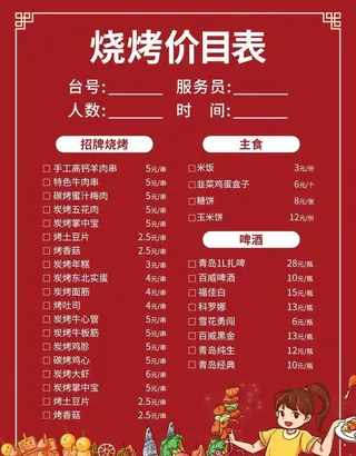 烧烤价目表图片
