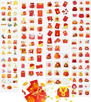 钱袋子红包金币素材图片