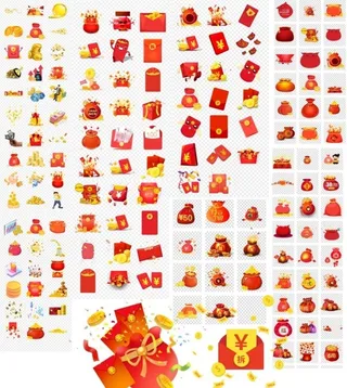 钱袋子红包金币素材图片