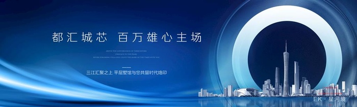 房地产蓝金城市开盘海报展板图片