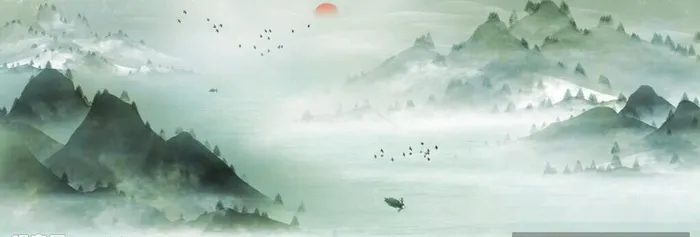 山水水墨画图片(2914x1080)psd模版下载