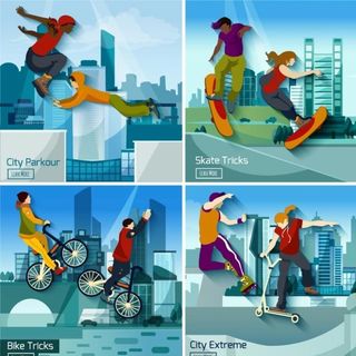 跑酷 滑板 自行车 轮滑 人物图片