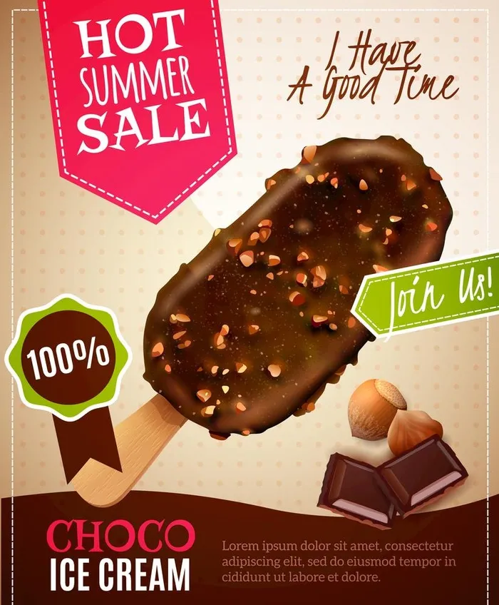 巧克力雪糕海报图片ai矢量模版下载