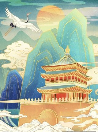 国潮建筑鹤图片