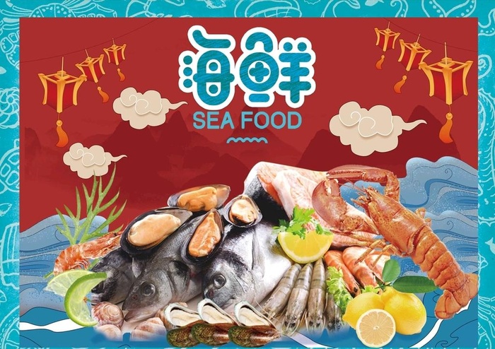 海鲜贴纸海报图片(3366x2480)psd模版下载