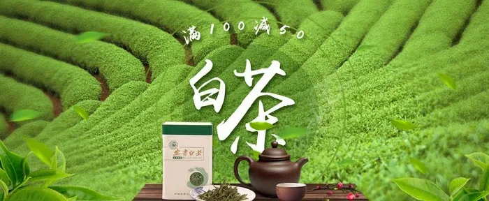 绿茶海报 绿色 清新 茶叶页面图片(1920x850)psd模版下载